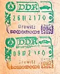Passport stamps from the Drewitz checkpoint