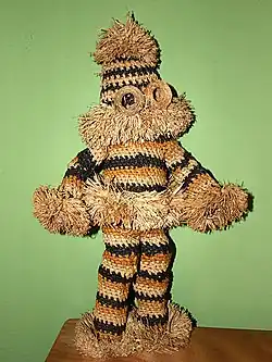 Raffia is woven to make the traditional Munganji dancer suit used in Bapende ceremonies in the Gungu region of Bandundu Province, Democratic Republic of the Congo.