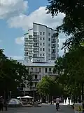 PEP shopping center behind a prefabricated building