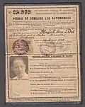 A colonial French driver's licence issued in Saigon, Cochinchina, French Indochina that was valid throughout all French territories (1938).