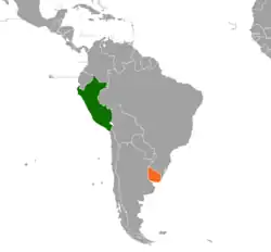 Map indicating locations of Peru and Uruguay