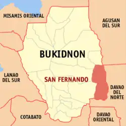 Map of Bukidnon with San Fernando highlighted