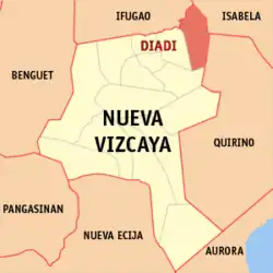 Map of Nueva Vizcaya with Diadi highlighted
