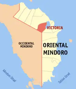 Map of Oriental Mindoro with Victoria highlighted