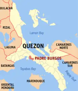 Map of Quezon with Padre Burgos highlighted