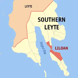 Map of Southern Leyte with Liloan highlighted
