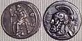 Baaltars on a throne (obverse) and head of Ares (reverse), on a double shekel of Pharnabazus II (380–375)