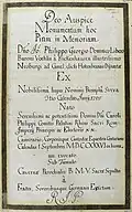 Epitaph inscription Johann Philipp Georg Dominikus Vöhlin of Frickenhausen, from the Thesaurus Palatinus