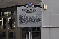 Historical marker near the site of the first Piggly Wiggly store in Memphis, Tennessee, reverse side