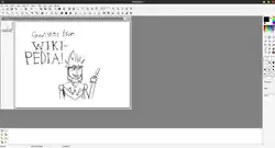 An image of a drawing of an unofficial Wikipedia mascot named "Wiki-Wiki" with "Greetings from WIKIPEDIA!" written over him. created in the latest freeware version of PhotoFiltre (7.2.1)