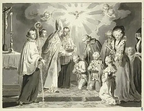 The Seven Sacraments: Confirmation (1779) engraving by Novelli
