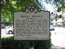 Historical marker near the site of the first Piggly Wiggly store in Memphis, Tennessee