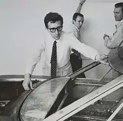 Designer Pio Manzù working on the NSU Autonova GT concept car, photographed around 1964