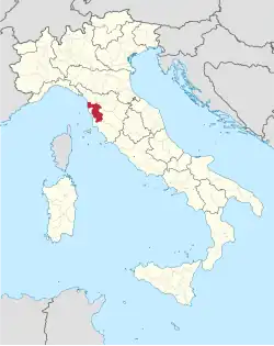 Map highlighting the location of the province of Pisa in Italy