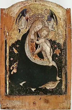 Madonna of the Quail (c. 1420) with roses in the background