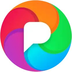The Pixelfed logo. A warm, colourful lollipop-like circle with a white P over it