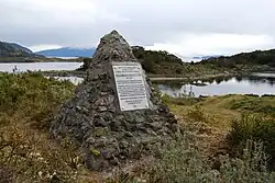 Plaque commemorating the birth of Vice-Admiral Robert Fitzroy, erected at Wulaia Cove in 2005.