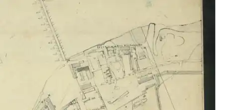 City plan from 1859, a few years before the construction of the Kierbedź Bridge. Military buildings identified in map descriptions