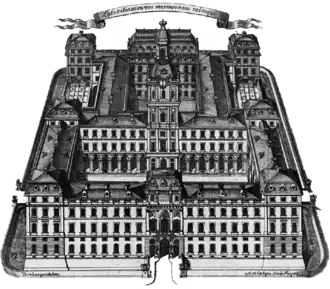 Copperplate engraving of the planned Residential Palace Darmstadt, partly realized