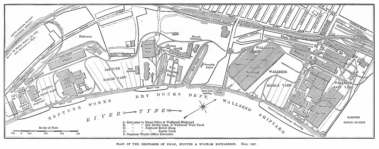 Plan of the Shipyards of Swan, Hunter & Wigham Richardson in 1907