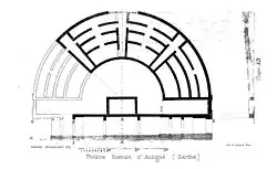 Black-and-white reproduction of an ancient theater plan
