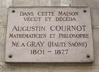 Plaque at no. 2 for Augustin Cournot