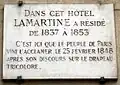 Lamartine resided at no. 82 from 1837 to 1853. It is where the people of Paris came to cheer for him on 25 February 1848, after his speech on the tricolour flag.