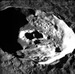 Another oblique view from Apollo 17, facing south, while the crater was near the sunrise terminator