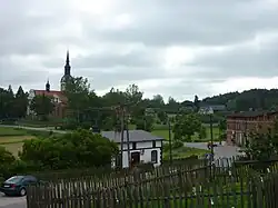 View of the village with the Baroque church in the background