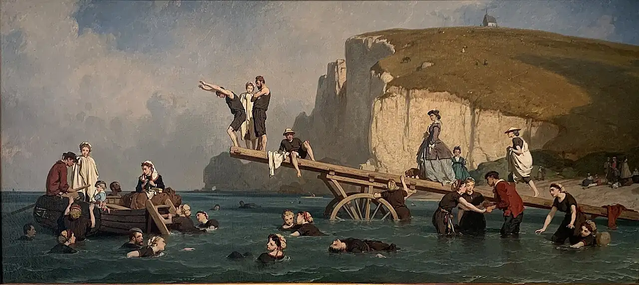 Sea bathing in Étretat (Eugène Lepoittevin, 1866)