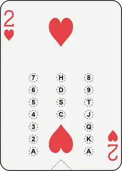 Diagram of Pokerac playing card showing hole patterns