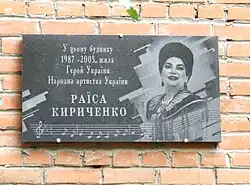 Memorial plaque outside her Poltava home