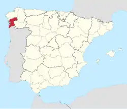 Map of Spain with the province of Pontevedra highlighted