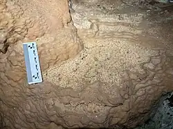 Pool spar inside a rimstone with 10cm scale