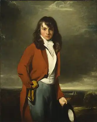 Portrait of Arthur Atherley by Thomas Lawrence, 1792. Atherley is depicted as an Etonian with the chapel clearly visible in the background.