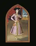 Young Persian woman, Isfahan, circa 1670-1700 - Example of a qabā with dolman-like decorations on the buttons