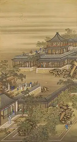 The Yongzheng Emperor Enjoying Himself During the 8th Lunar Month, by anonymous court artists, 1723–1735 AD, Palace Museum, Beijing, showing the use of linear perspective.
