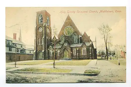 A more distant and perhaps earlier view (note the smaller trees) of the church than the first postcard, although this postcard was also sent in 1910