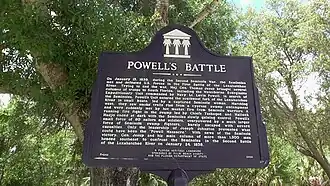 Park Sign displaying Information about the First Battle of the Loxahatchee.