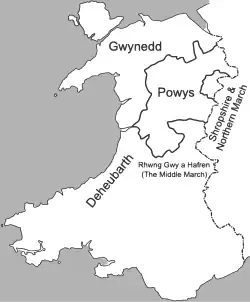 The borders of the region of Powys in c. 1201