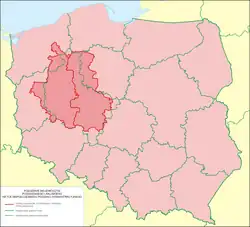 The proper Greater Poland (shown in darker pink) within Poland