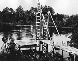 Two boys prepare to dive into a lake near Gainesville, Florida around 1900)
