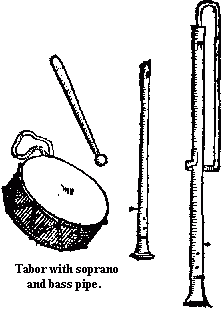 Tabor with soprano and bass pipe as depicted by Michael Praetorius