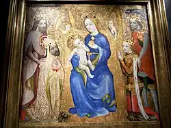 The Votive Panel of Jan Očko of Vlašim. Kneeling Emperor Charles IV and his son Wenceslaus before the Virgin, Bohemia, 1371. (detail)