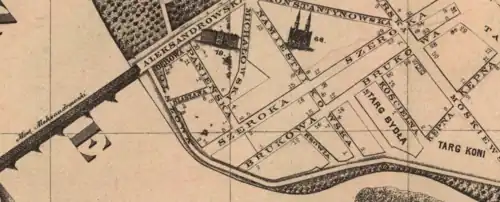City plan from 1896, a few years before the construction of the narrow-gauge railway. Property numbers visible