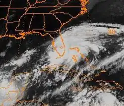 A satellite picture shows a large area of clouds over Florida