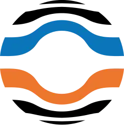 logo of preCICE showing a round cutout of 6 coloured streamlines of laminar flow around a cylinder. 2 black, 1 blue, 1 orange, 2 black.