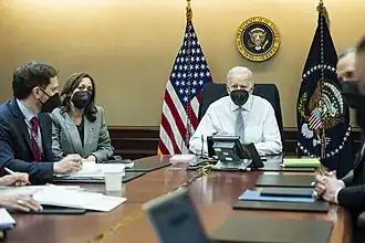 President Biden, Vice President Harris and members of the President's national security team observe the counterterrorism operation which resulted in al-Qurashi's death.