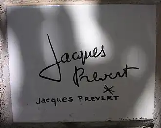 Plate and signature of Jacques Prévert