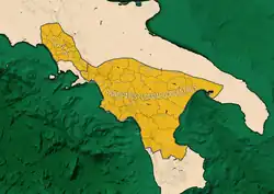 The Principality of Salerno, in yellow, during the reign of Guaifer in the 9th century.